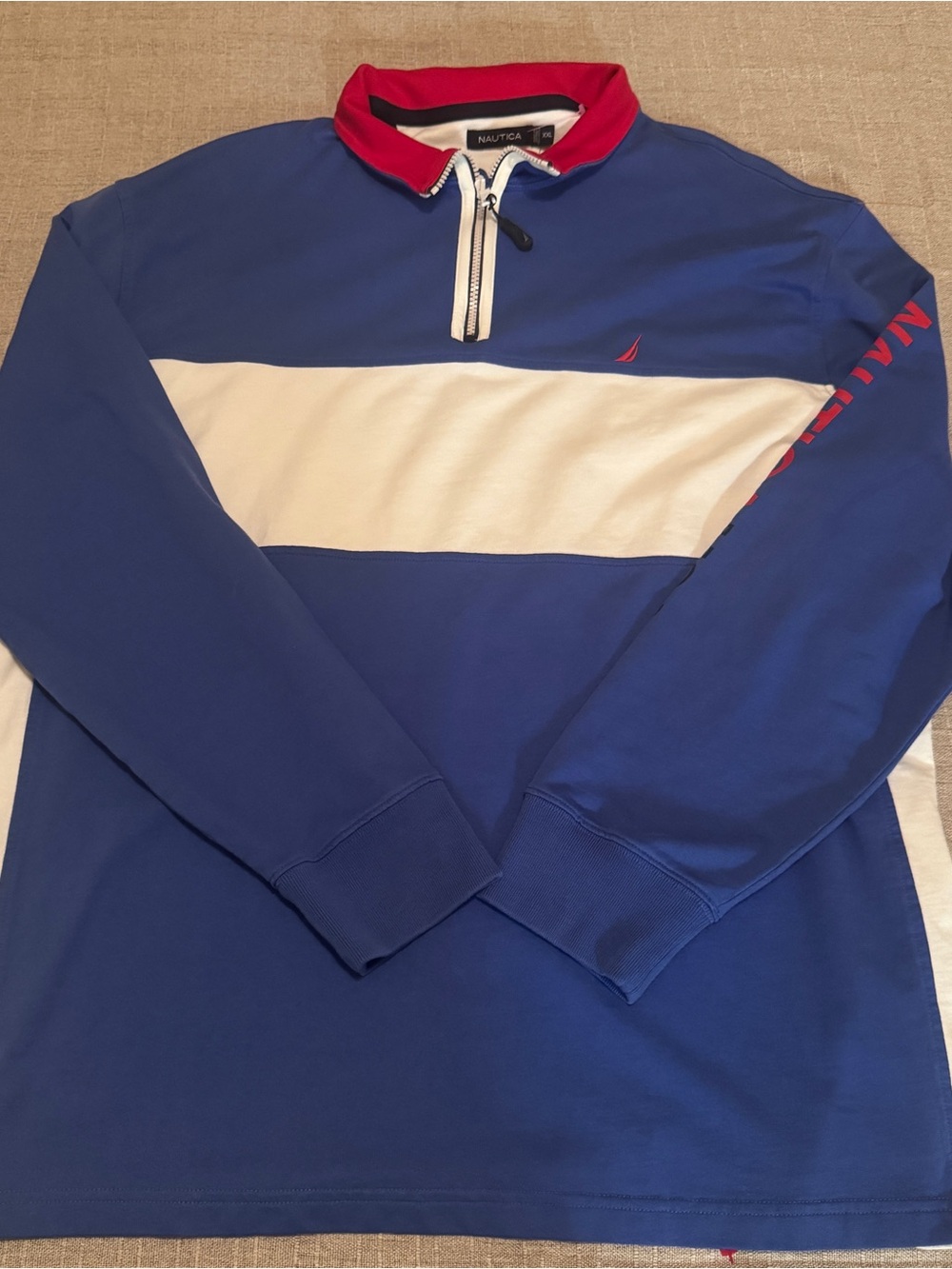 Nautica Men’s Blue, White & Red Quarter-Zip Pullover NWT